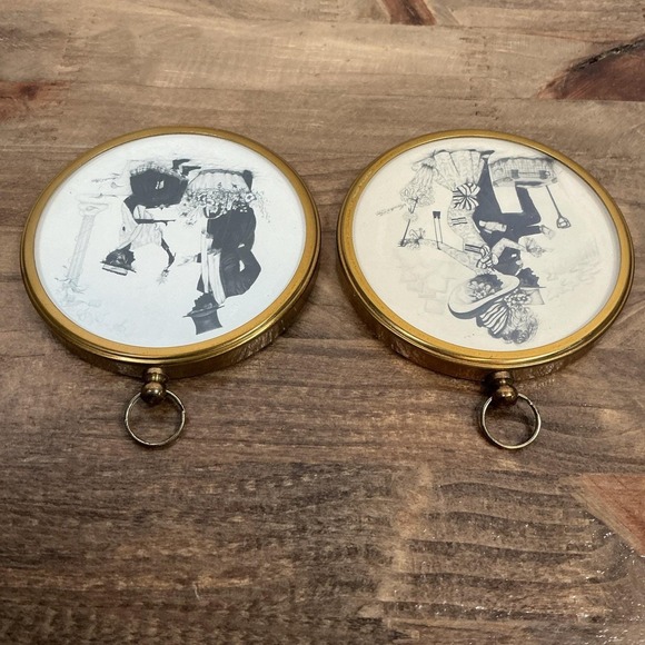 Vintage Victorian Style Black & White Illustration Wall Plaques Gold Frames 2 - Picture 5 of 5